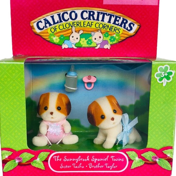 Calico Critters Sunnybrook Spaniel Twins w/baby bottle, pacifier New in Box - Picture 1 of 14